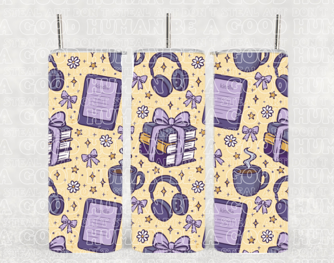 Yellow All Books Kindle Audio Book Stack Reader Tumbler