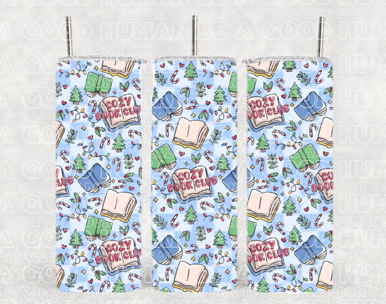 Cozy Book Club Holiday Winter Christmas Tumbler