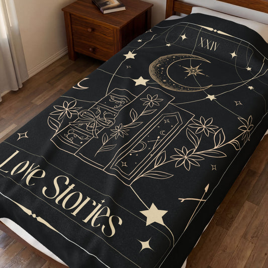Love Stories Tarot Card Plush Blanket - Black/Gold