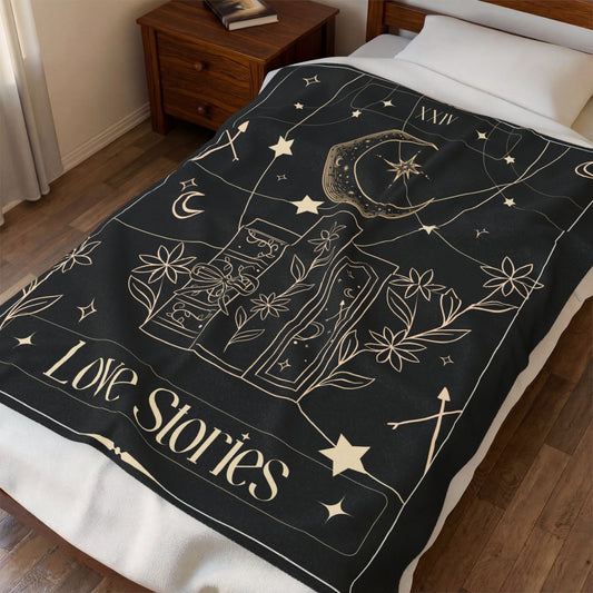 Love Stories Tarot Card Plush Blanket - Black/Gold
