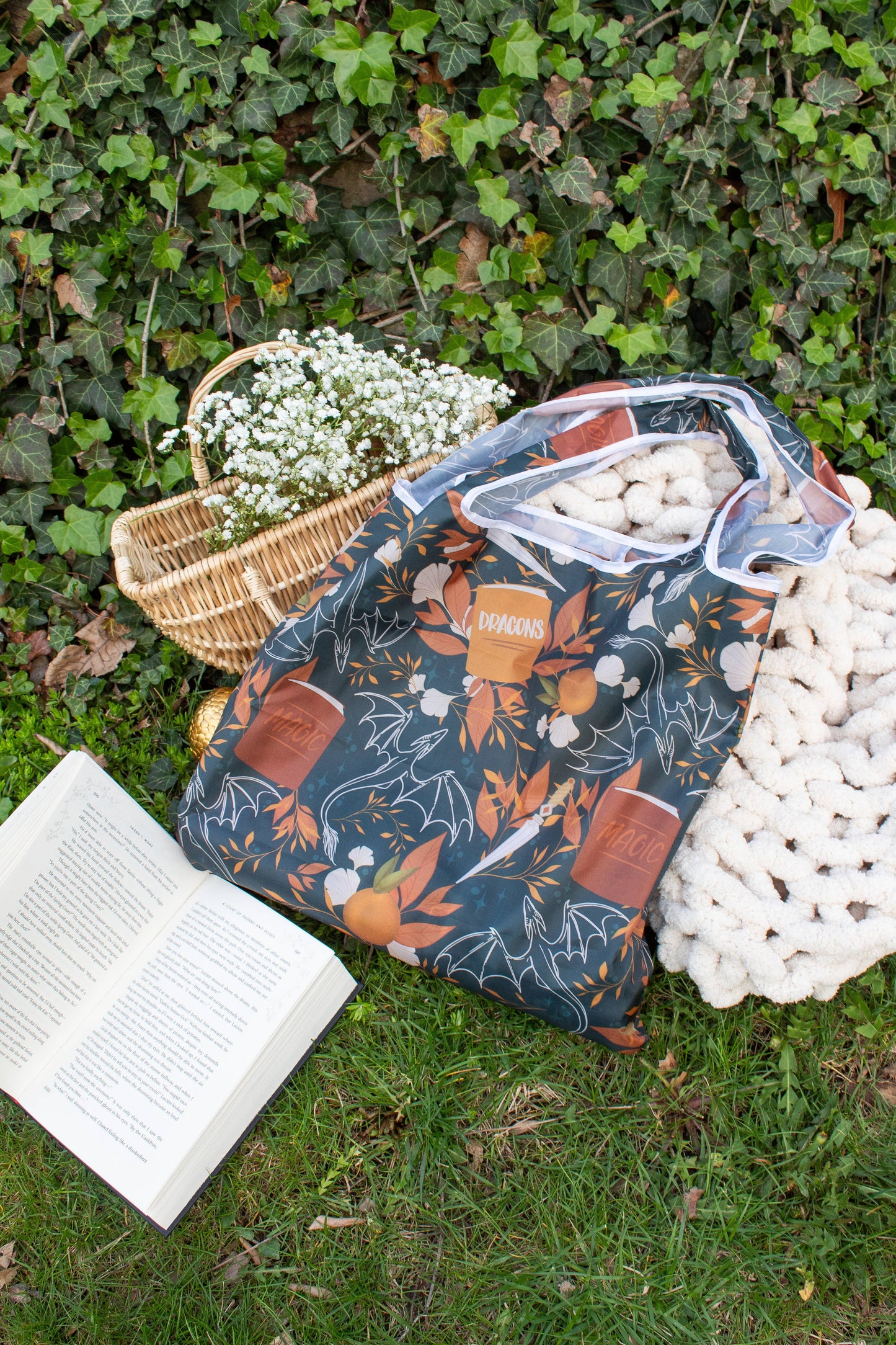 Dragons Grove | Reusable Bookish Foldable Grocery Tote Bag