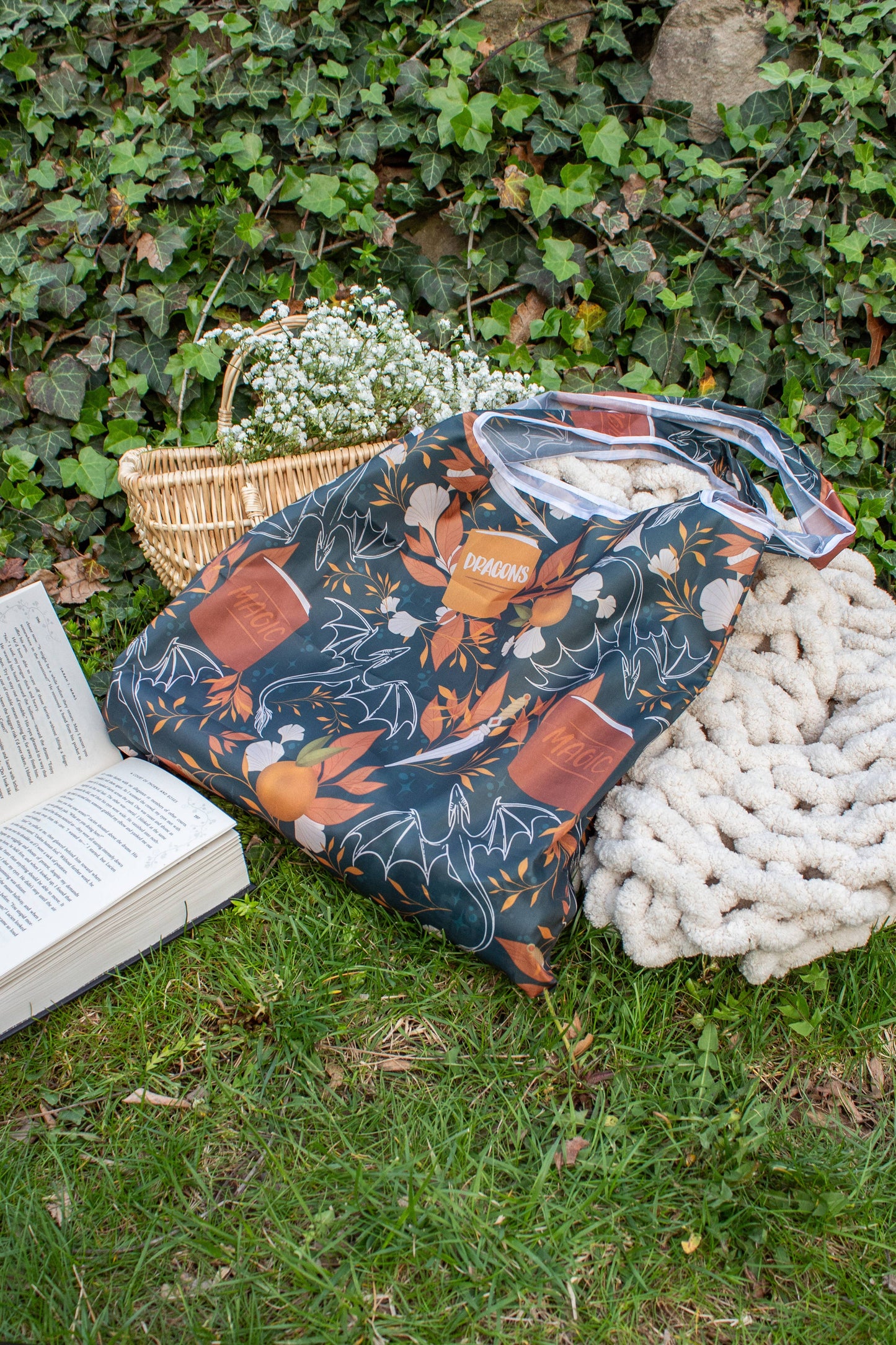 Dragons Grove | Reusable Bookish Foldable Grocery Tote Bag