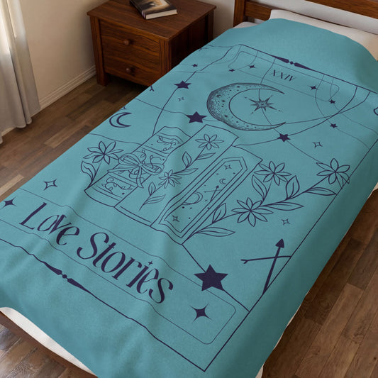 Love Stories Tarot Card Plush Blanket - Teal/Purple