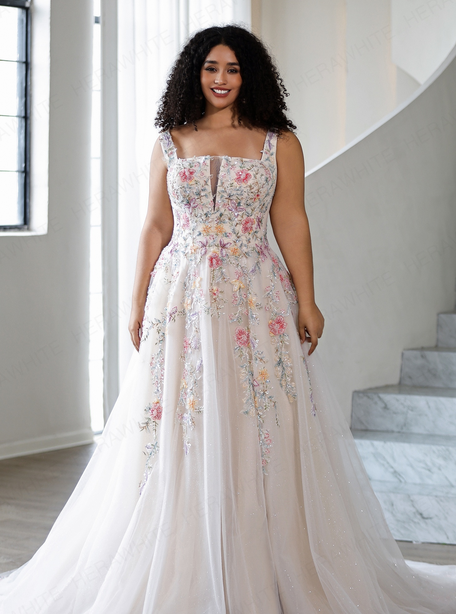 Beaded Floral Tulle Aline
