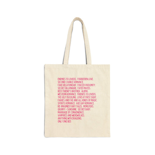 Bookish Romance Tropes Tote for Bookworm Who Loves Romance Tropes