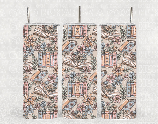 Neutral Tone Flowers & Books Reader Romance Tumbler