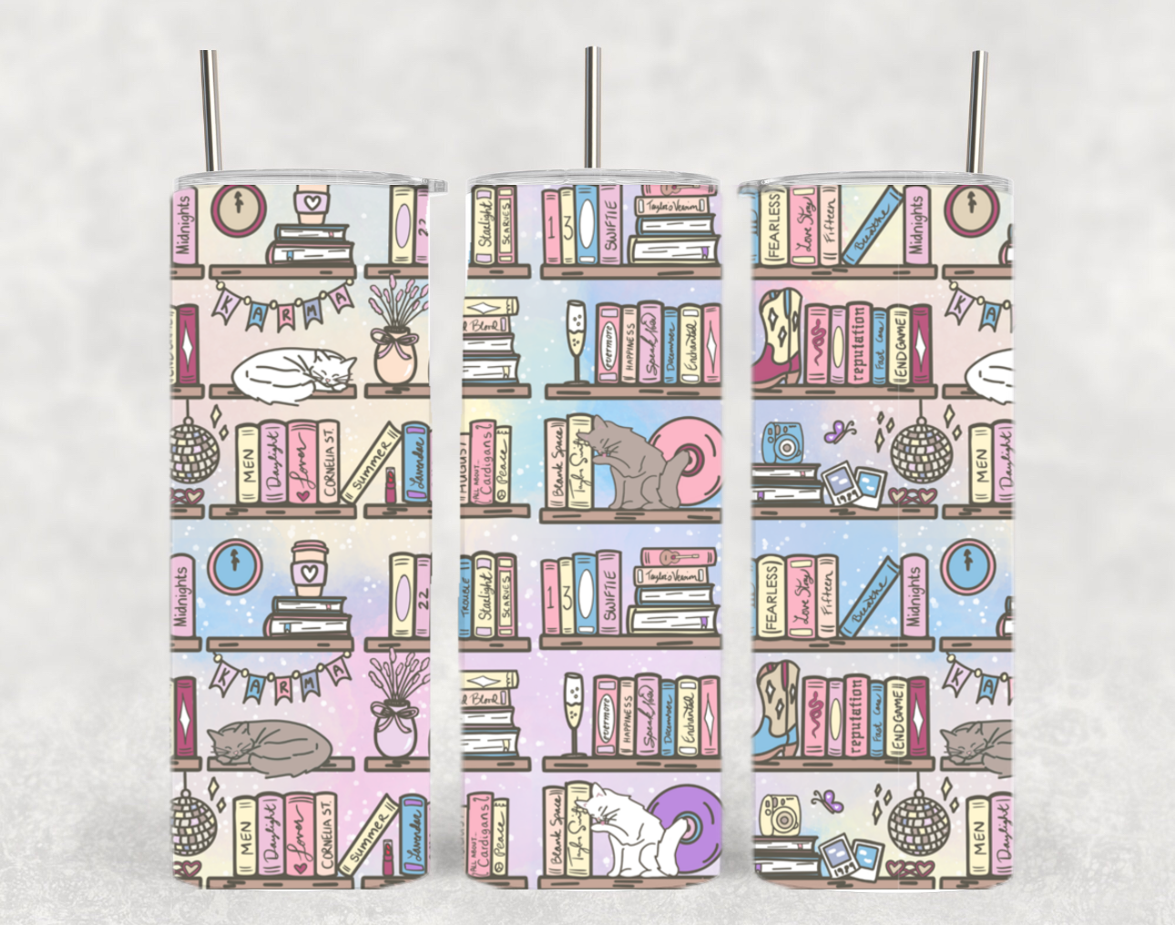 Taylor Swift Book Shelf Album Cat Book Romantasy Tumbler