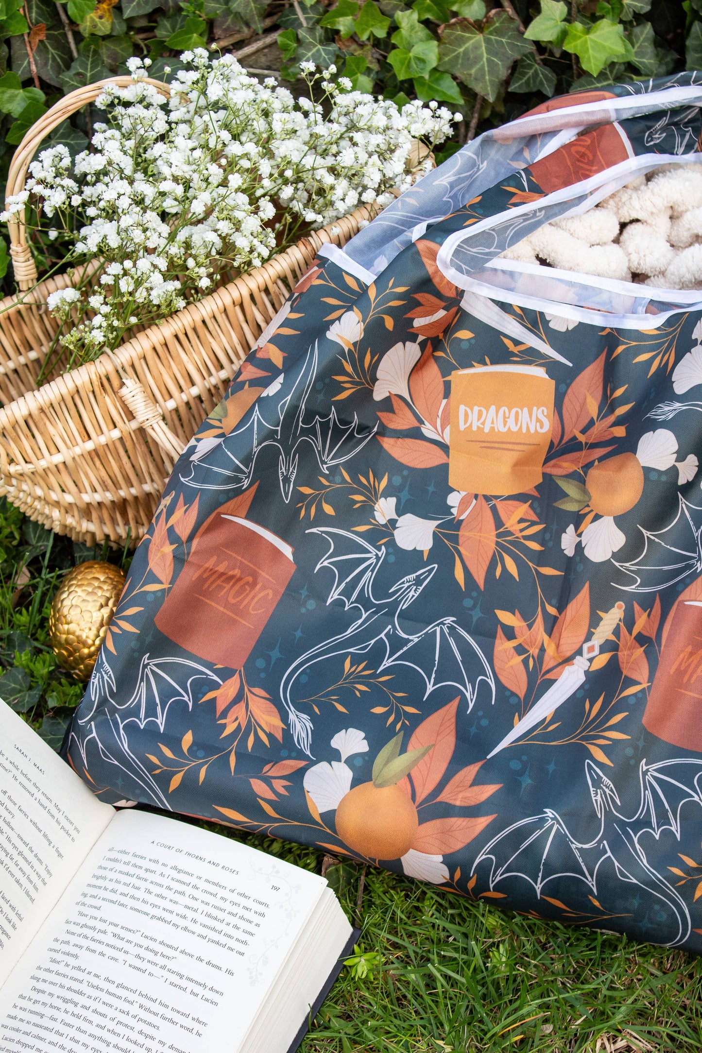 Dragons Grove | Reusable Bookish Foldable Grocery Tote Bag